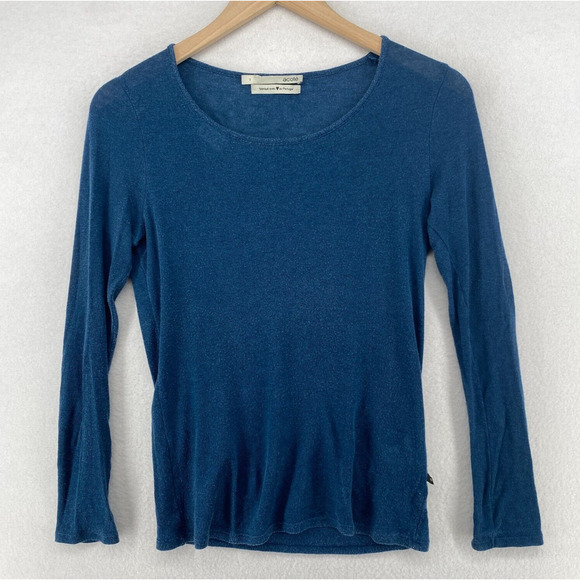 Eileen Fisher Tops - ACOTE Top Womens 1 M Lyocell Wool Ribbed Jersey Scoop Neck Long Sleeve Blue